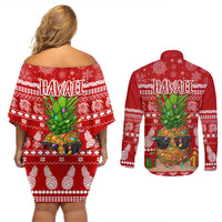 Hawaii Pineapple Christmas Couples Matching Off Shoulder Short Dress and Long Sleeve Button Shirt Mele Kalikimaka LT7 - Polynesian Pride