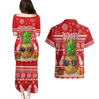 Hawaii Pineapple Christmas Couples Matching Puletasi Dress and Hawaiian Shirt Mele Kalikimaka LT7 - Polynesian Pride