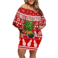 Hawaii Pineapple Christmas Family Matching Off Shoulder Short Dress and Hawaiian Shirt Mele Kalikimaka LT7 Mom's Dress Red - Polynesian Pride