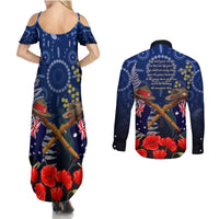 Anzac Couples Matching Summer Maxi Dress and Long Sleeve Button Shirt Ausralia Aboriginal Mix New Zealand Slouch Hats LT7 - Polynesian Pride