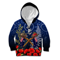 Anzac Kid Hoodie Ausralia Aboriginal Mix New Zealand Slouch Hats LT7 Zip Hoodie Blue - Polynesian Pride