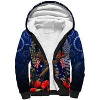 Anzac Sherpa Hoodie Australia Aboriginal Mix New Zealand Slouch Hats LT7 Unisex Blue - Polynesian Pride