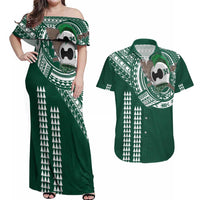 Hawaii Rainbow Warriors Personalized Couples Matching Off Shoulder Maxi Dress and Hawaiian Shirt Kakau Ikakai Laau Pama