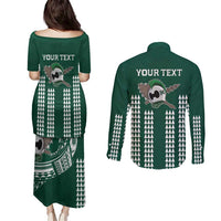 Hawaii Rainbow Warriors Personalized Couples Matching Puletasi and Long Sleeve Button Shirt Kakau Ikaika Laau Pama LT7 - Polynesian Pride