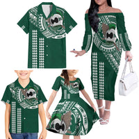 Hawaii Rainbow Warriors Personalized Family Matching Off The Shoulder Long Sleeve Dress and Hawaiian Shirt Kakau Ikakai Laau Pama
