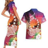 Kia Orana Cook Islands Couples Matching Short Sleeve Bodycon Dress and Hawaiian Shirt Sunset Dream