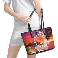 Kia Orana Cook Islands Leather Tote Bag Sunset Dream