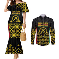 Vanuatu Indipendens Dei Couples Matching Mermaid Dress and Long Sleeve Button Shirt Tribal Sand Drawing LT7 Colorful - Polynesian Pride