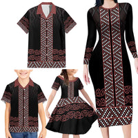 Maori Taniko Patterns Family Matching Long Sleeve Bodycon Dress and Hawaiian Shirt Brown Niho Taniwha Mix Paatiki Motifs