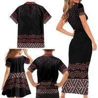 Maori Taniko Patterns Family Matching Short Sleeve Bodycon Dress and Hawaiian Shirt Brown Niho Taniwha Mix Paatiki Motifs