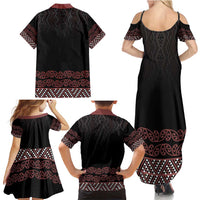 Maori Taniko Patterns Family Matching Summer Maxi Dress and Hawaiian Shirt Brown Niho Taniwha Mix Paatiki Motifs