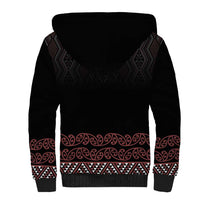 Maori Taniko Patterns Sherpa Hoodie Brown Niho Taniwha Mix Paatiki Motifs