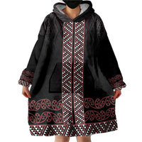 Maori Taniko Patterns Wearable Blanket Hoodie Brown Niho Taniwha Mix Paatiki Motifs