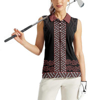 Maori Taniko Patterns Women Sleeveless Polo Shirt Brown Niho Taniwha Mix Paatiki Motifs