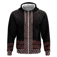 Maori Taniko Patterns Zip Hoodie Brown Niho Taniwha Mix Paatiki Motifs