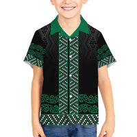 Maori Taniko Patterns Kid Hawaiian Shirt Pounamu Niho Taniwha Mix Paatiki Motifs LT7 Kid Green - Polynesian Pride