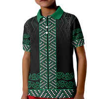 Maori Taniko Patterns Kid Polo Shirt Pounamu Niho Taniwha Mix Paatiki Motifs LT7 Kid Green - Polynesian Pride