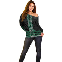 Maori Taniko Patterns Off Shoulder Sweater Pounamu Niho Taniwha Mix Paatiki Motifs