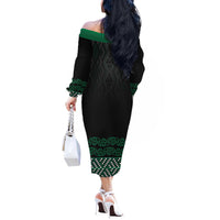 Maori Taniko Patterns Off The Shoulder Long Sleeve Dress Pounamu Niho Taniwha Mix Paatiki Motifs