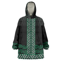 Maori Taniko Patterns Wearable Blanket Hoodie Pounamu Niho Taniwha Mix Paatiki Motifs