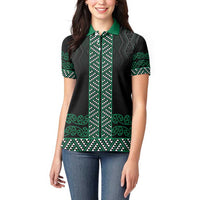 Maori Taniko Patterns Women Polo Shirt Pounamu Niho Taniwha Mix Paatiki Motifs