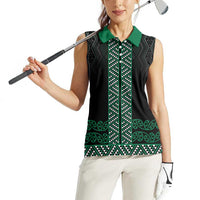 Maori Taniko Patterns Women Sleeveless Polo Shirt Pounamu Niho Taniwha Mix Paatiki Motifs
