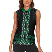 Maori Taniko Patterns Women Sleeveless Polo Shirt Pounamu Niho Taniwha Mix Paatiki Motifs