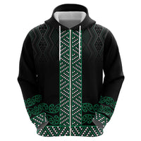 Maori Taniko Patterns Zip Hoodie Pounamu Niho Taniwha Mix Paatiki Motifs