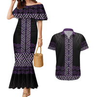 Maori Taniko Patterns Couples Matching Mermaid Dress and Hawaiian Shirt Purple Niho Taniwha Mix Paatiki Motifs LT7 Purple - Polynesian Pride