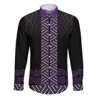 Maori Taniko Patterns Family Matching Long Sleeve Bodycon Dress and Hawaiian Shirt Purple Niho Taniwha Mix Paatiki Motifs