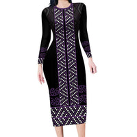 Maori Taniko Patterns Family Matching Long Sleeve Bodycon Dress and Hawaiian Shirt Purple Niho Taniwha Mix Paatiki Motifs