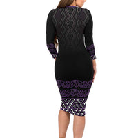 Maori Taniko Patterns Family Matching Long Sleeve Bodycon Dress and Hawaiian Shirt Purple Niho Taniwha Mix Paatiki Motifs