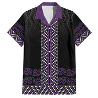 Maori Taniko Patterns Family Matching Off Shoulder Maxi Dress and Hawaiian Shirt Purple Niho Taniwha Mix Paatiki Motifs