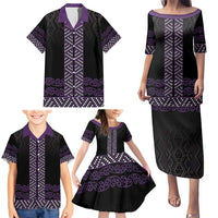 Maori Taniko Patterns Family Matching Puletasi and Hawaiian Shirt Purple Niho Taniwha Mix Paatiki Motifs