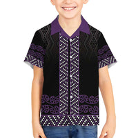 Maori Taniko Patterns Family Matching Puletasi and Hawaiian Shirt Purple Niho Taniwha Mix Paatiki Motifs