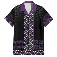 Maori Taniko Patterns Family Matching Short Sleeve Bodycon Dress and Hawaiian Shirt Purple Niho Taniwha Mix Paatiki Motifs