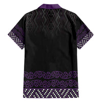 Maori Taniko Patterns Family Matching Short Sleeve Bodycon Dress and Hawaiian Shirt Purple Niho Taniwha Mix Paatiki Motifs