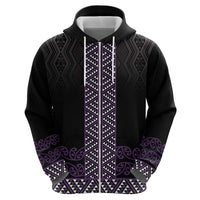 Maori Taniko Patterns Hoodie Purple Niho Taniwha Mix Paatiki Motifs