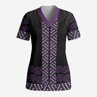 Maori Taniko Patterns Scrub Top Purple Niho Taniwha Mix Paatiki Motifs - Polynesian Pride