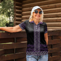 Maori Taniko Patterns Women Polo Shirt Purple Niho Taniwha Mix Paatiki Motifs