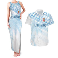 Fiji Rugby Custom Kaiviti Masi Couples Matching Tank Maxi Dress and Hawaiian Shirt Turquoise - Polynesian Pride