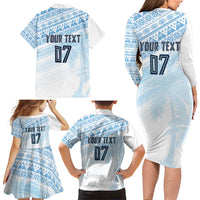 Fiji Rugby Custom Kaiviti Masi Family Matching Long Sleeve Bodycon Dress and Hawaiian Shirt Turquoise - Polynesian Pride