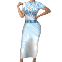 Fiji Rugby Custom Kaiviti Masi Family Matching Short Sleeve Bodycon Dress and Hawaiian Shirt Turquoise - Polynesian Pride