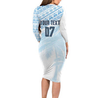 Fiji Rugby Custom Kaiviti Masi Long Sleeve Bodycon Dress Turquoise - Polynesian Pride