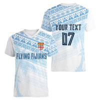 Fiji Rugby Custom Kaiviti Masi Women V-Neck T-Shirt Turquoise - Polynesian Pride