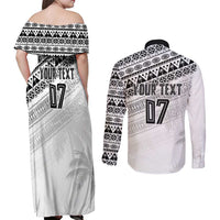 Fiji Rugby Custom Kaiviti Masi Couples Matching Off Shoulder Maxi Dress and Long Sleeve Button Shirt Black - Polynesian Pride