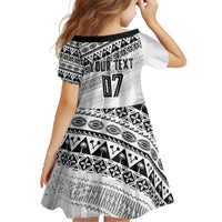 Fiji Rugby Custom Kaiviti Masi Family Matching Off The Shoulder Long Sleeve Dress and Hawaiian Shirt Black - Polynesian Pride