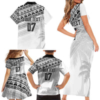 Fiji Rugby Custom Kaiviti Masi Family Matching Short Sleeve Bodycon Dress and Hawaiian Shirt Black - Polynesian Pride
