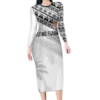 Fiji Rugby Custom Kaiviti Masi Long Sleeve Bodycon Dress Black - Polynesian Pride