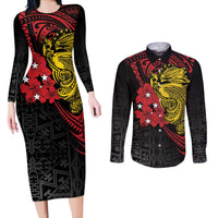 Papua New Guinea 49th Independence Day Couples Matching Long Sleeve Bodycon Dress and Long Sleeve Button Shirt Motuan Revareva Bird-of-Paradise